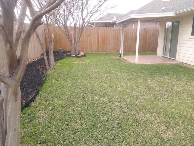 view of yard featuring a fenced backyard and a patio