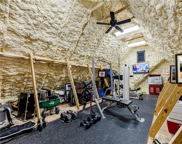 exercise area featuring ceiling fan