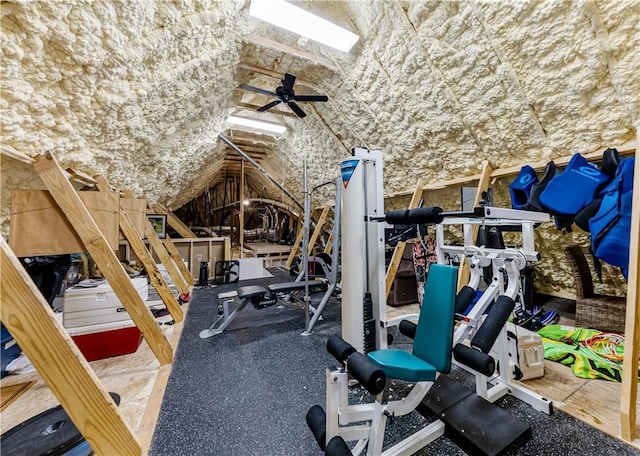 workout area with a ceiling fan