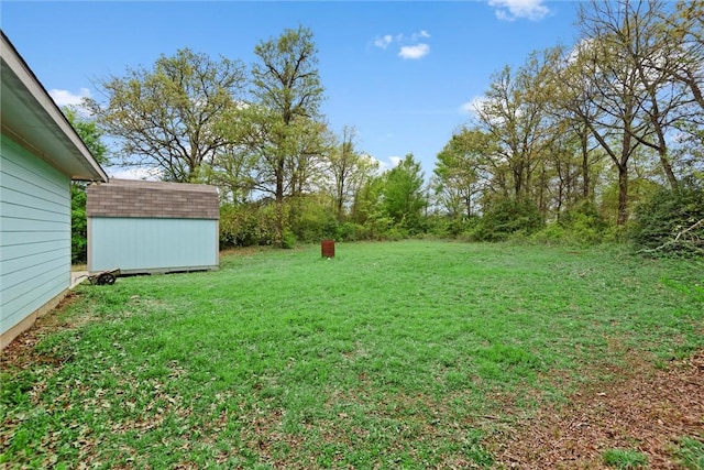 view of yard featuring a shed and an outdoor structure