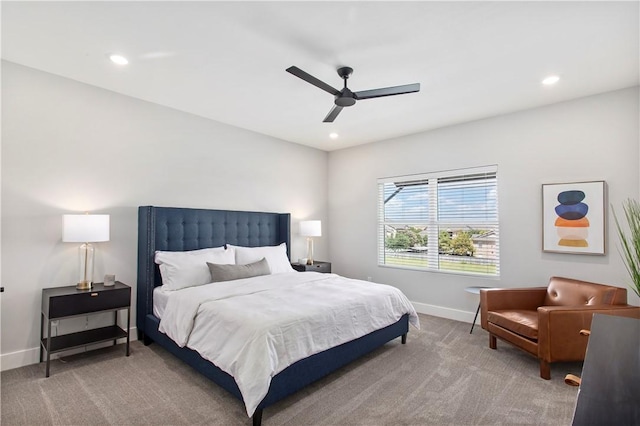 242 Estates Cir, College Station, TX 77840 - carpeted bedroom featuring baseboards, recessed lighting, and ceiling fan