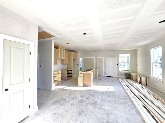 kitchen with light brown cabinetry and a kitchen island