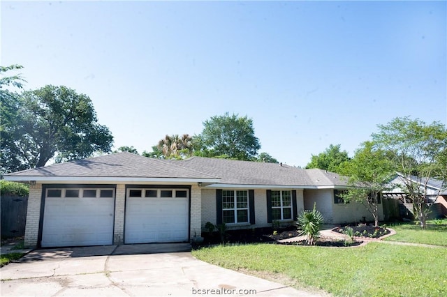 ranch-style house with a front lawn and a garage