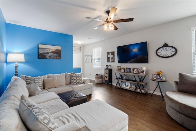 974 Marquis Dr, Bryan, TX 77803 - living room with ceiling fan and wood finished floors
