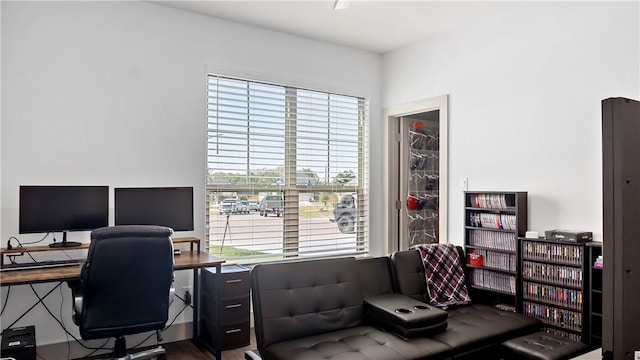 office with hardwood / wood-style floors and a wealth of natural light