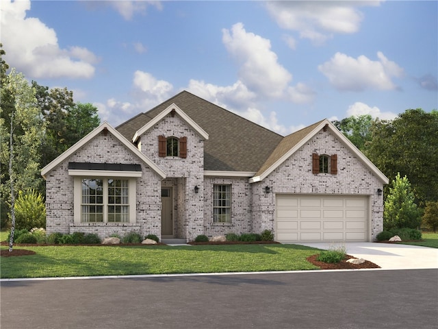 view of front facade with a front yard and a garage