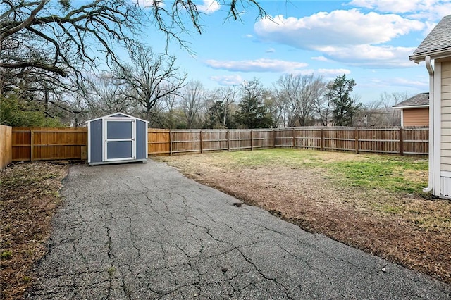 view of yard with a storage shed