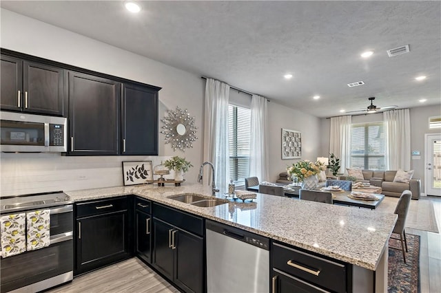 kitchen featuring a healthy amount of sunlight, kitchen peninsula, and stainless steel appliances