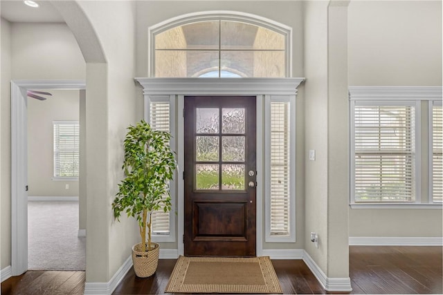 4507 Tonbridge Dr, College Station, TX 77845 - foyer featuring arched walkways, wood finished floors, healthy amount of natural light, and baseboards
