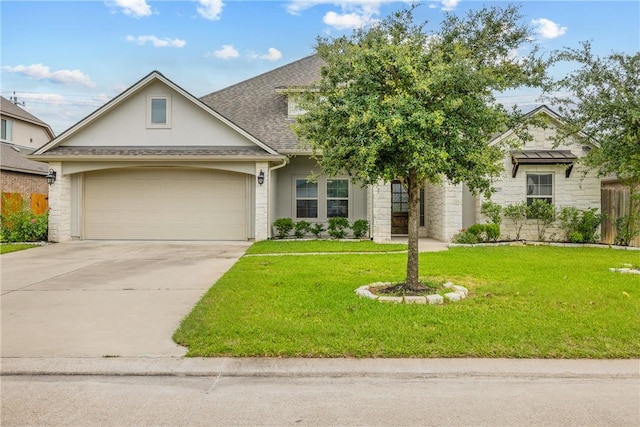 4507 Tonbridge Dr, College Station, TX 77845 - view of front facade featuring driveway, a front yard, an attached garage, and a shingled roof