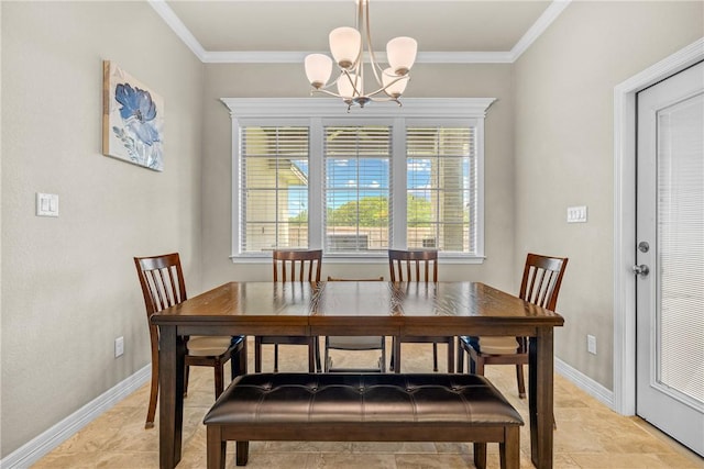 4507 Tonbridge Dr, College Station, TX 77845 - dining space featuring a chandelier, crown molding, and baseboards