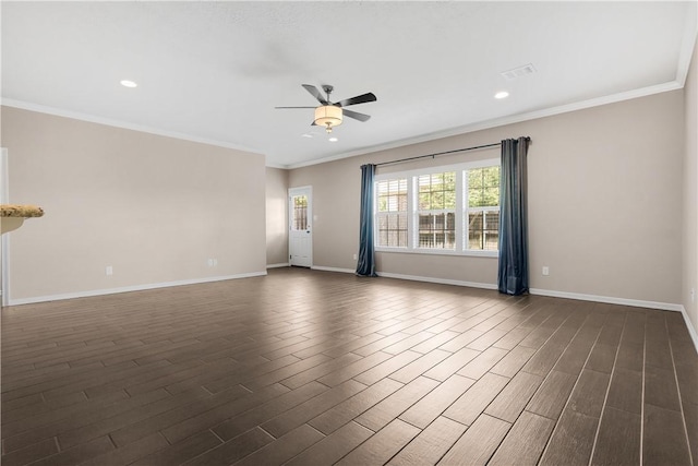1403 Crescent Ridge Dr, College Station, TX 77845 - unfurnished room featuring a ceiling fan, dark wood-style flooring, ornamental molding, and recessed lighting