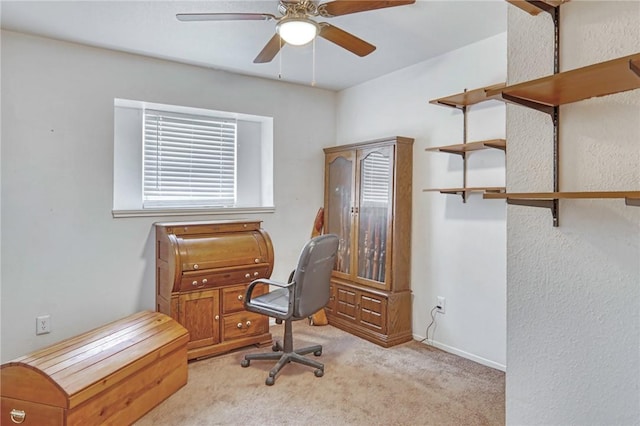 1681 Union Rd, Madisonville, TX 77864 - home office with ceiling fan, light colored carpet, and baseboards
