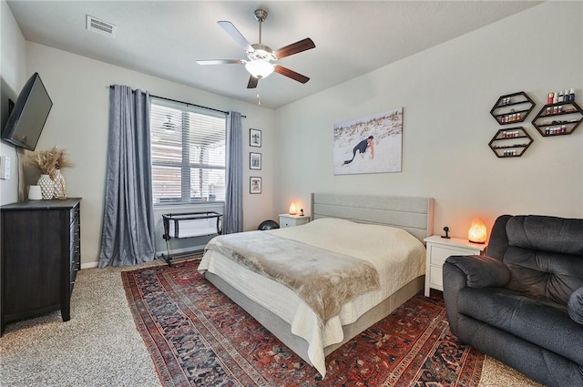 bedroom with carpet flooring and ceiling fan