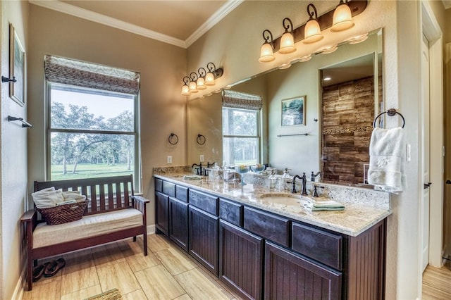 bathroom featuring vanity and ornamental molding