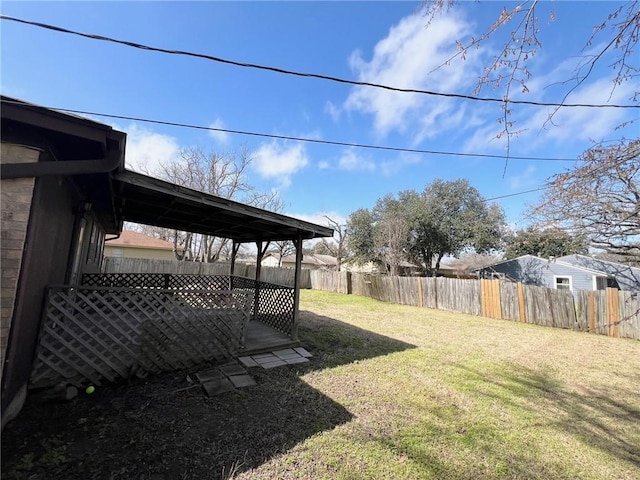 view of yard with a fenced backyard