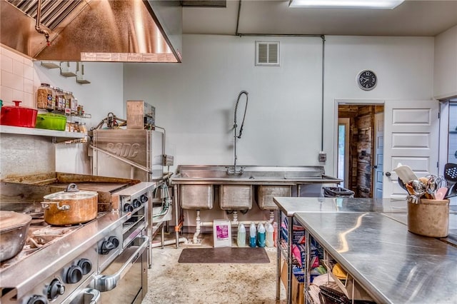 402 Ross St, Brenham, TX 77833 - kitchen with stainless steel countertops, range hood, and range with two ovens
