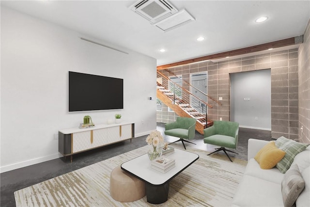 213 N Houston Ave, Bryan, TX 77803 - living area featuring attic access, tile walls, and recessed lighting