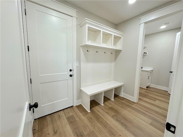 mudroom featuring light hardwood / wood-style flooring