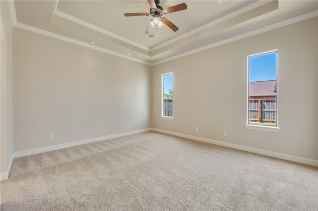 15613 Wood Brook Ln, College Station, TX 77845 - spare room featuring a raised ceiling, carpet, crown molding, and ceiling fan