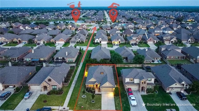 aerial view of residential area featuring property boundaries highlighted