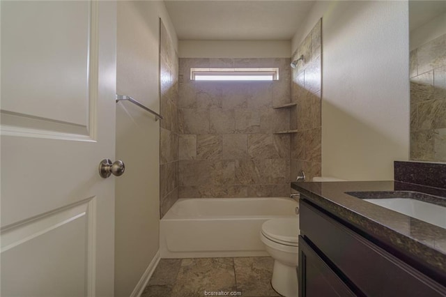 full bathroom with toilet, vanity, and shower / bath combination