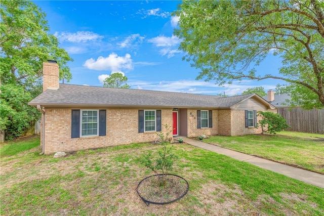 806 Matous Dr, Bryan, TX 77802 - ranch-style home featuring brick siding, a chimney, and roof with shingles
