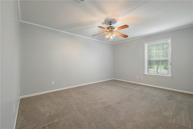 806 Matous Dr, Bryan, TX 77802 - unfurnished room with ornamental molding, ceiling fan, carpet flooring, and baseboards