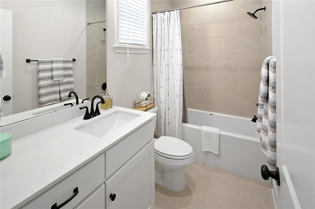 3609 Llano River Dr, College Station, TX 77845 - bathroom with vanity, shower / tub combo, toilet, and tile patterned floors