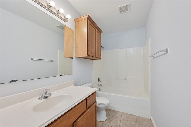 full bathroom with toilet, tile patterned flooring, vanity, and bathtub / shower combination