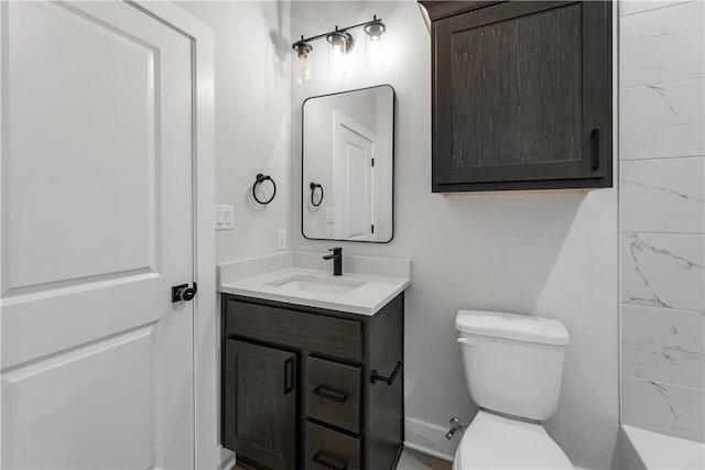 full bathroom with vanity, separate shower and tub, and toilet