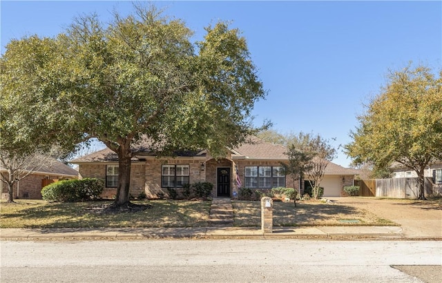 single story home with fence