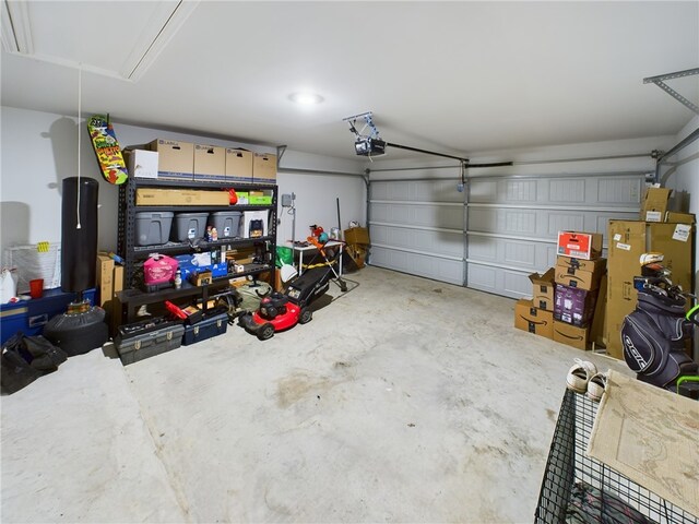 garage with a garage door opener