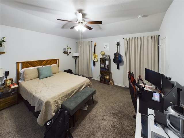 bedroom featuring ceiling fan and carpet floors