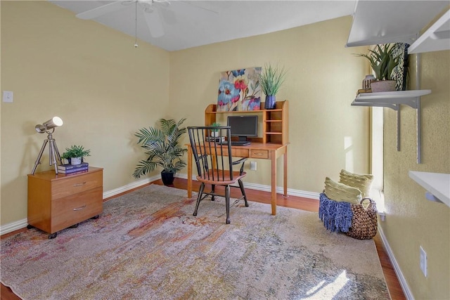 office area featuring ceiling fan and hardwood / wood-style floors