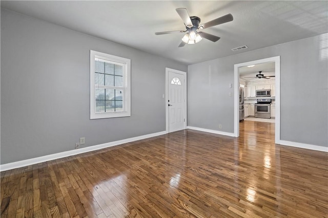 interior space featuring ceiling fan and hardwood / wood-style floors