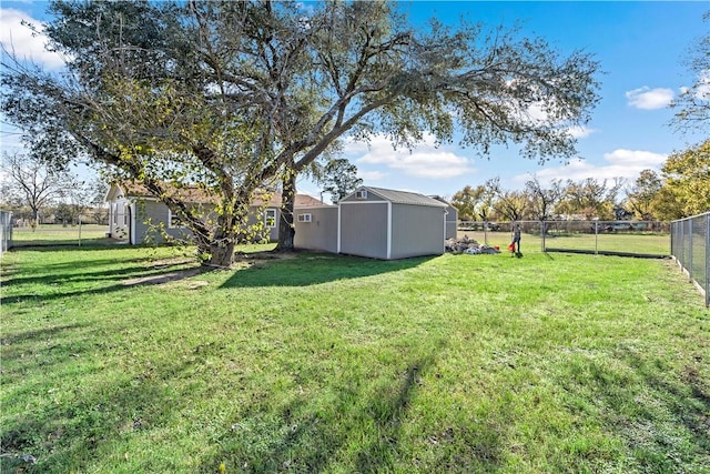 view of yard featuring a storage shed