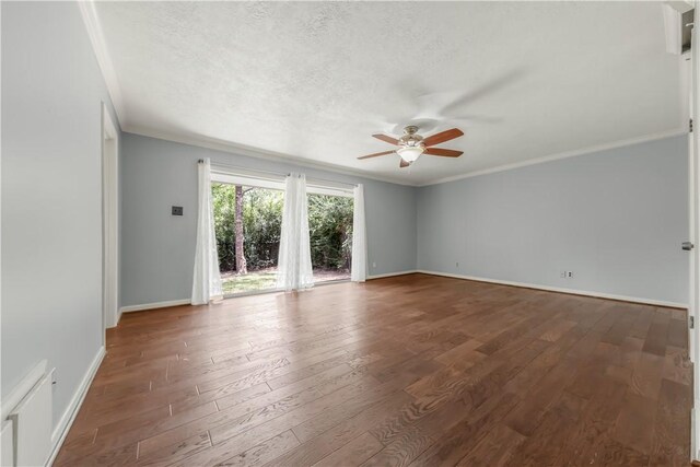714 S Rosemary Dr, Bryan, TX 77802 - unfurnished room with ceiling fan, crown molding, hardwood / wood-style floors, and a textured ceiling