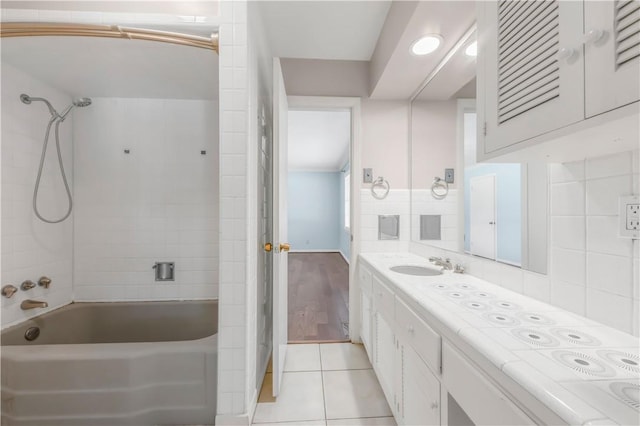 714 S Rosemary Dr, Bryan, TX 77802 - bathroom with  shower combination, tile patterned flooring, and vanity
