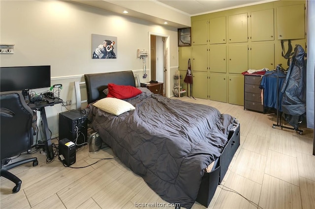 bedroom with crown molding