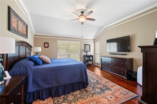 32041 Fm 1736th Rd, Hempstead, TX 77445 - bedroom with wood finished floors, vaulted ceiling, ornamental molding, and ceiling fan
