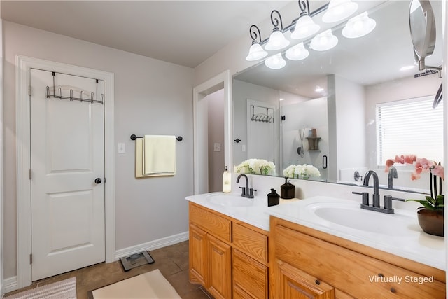 bathroom with vanity and an enclosed shower