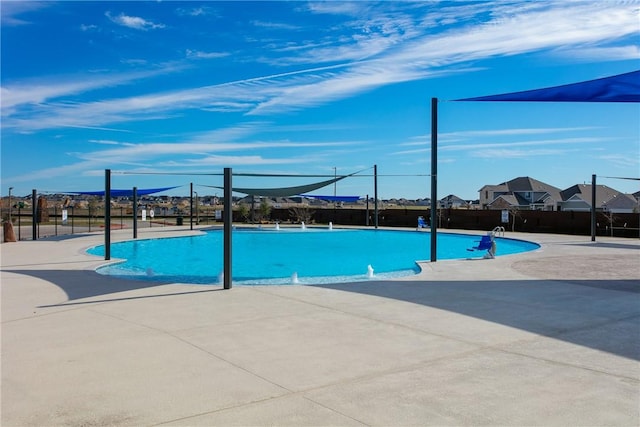 view of pool featuring pool water feature