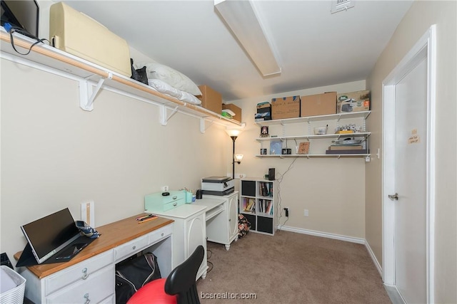 view of carpeted home office