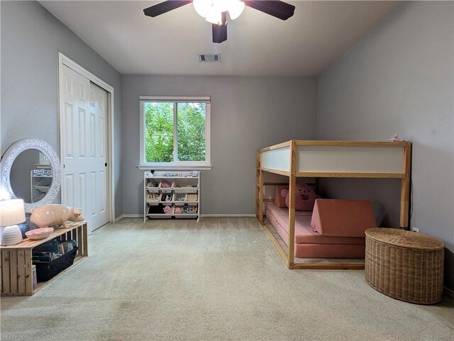 14504 Templemore Cv, Austin, TX 78717 - bedroom with a ceiling fan, a closet, carpet, baseboards, and visible vents