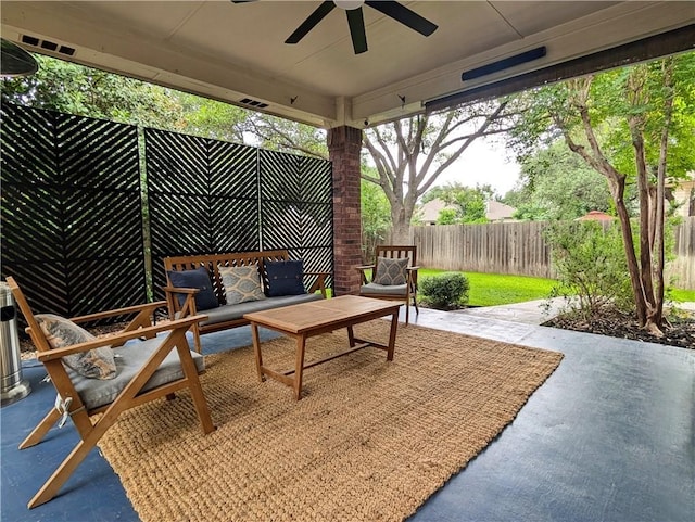 14504 Templemore Cv, Austin, TX 78717 - view of patio / terrace featuring a fenced backyard and a ceiling fan