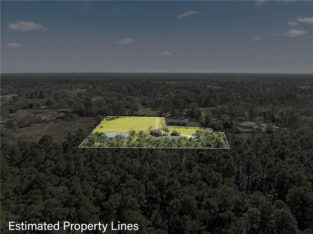 birds eye view of property with a wooded view