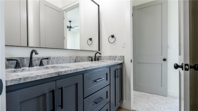 10017 Panther Creek Dr, Iola, TX 77861 - full bathroom featuring ceiling fan and double vanity