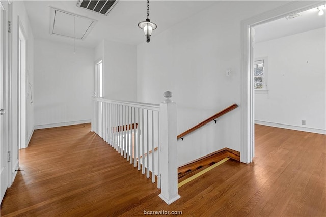 stairway featuring wood-type flooring