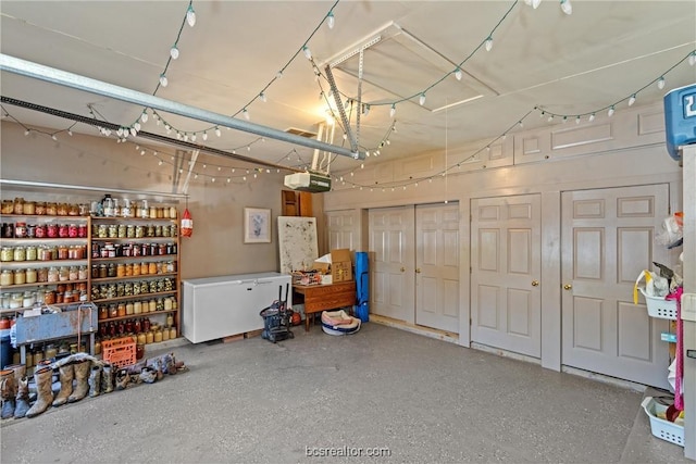 garage with a garage door opener